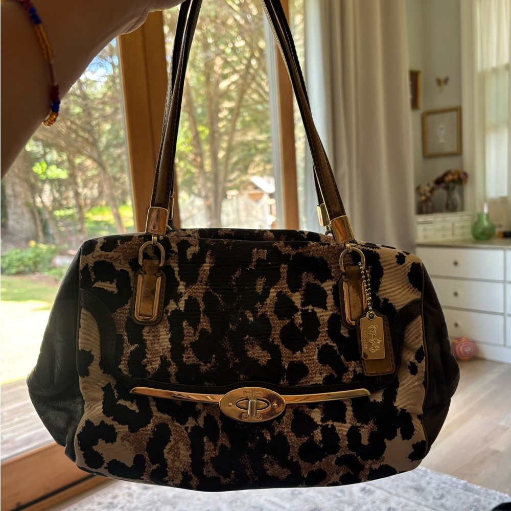 Coach Leopard-Print Shoulder Bag in Brown and Black